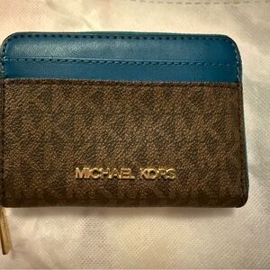 Michael Kors Teal and Brown Card Wallet
